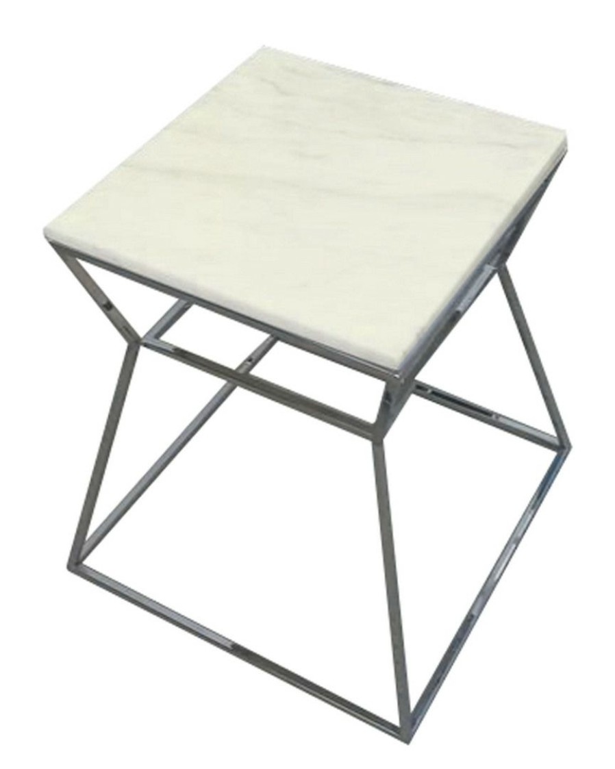 End & Side Tables * | Pangea Geo Side Table Metal Frame With Marbel Top Home End & Side Tables