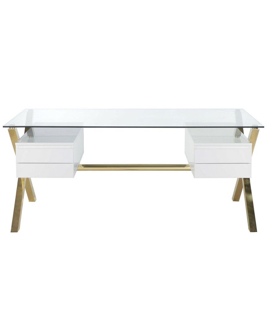 Desks & Storage * | Pangea 2 Compartment Gold Beverly Desk Home Desks & Storage