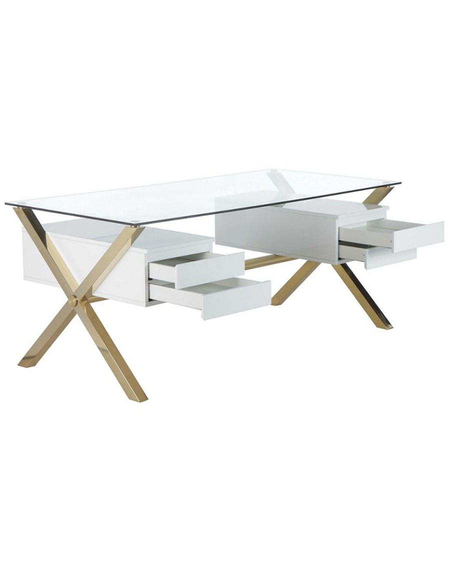 Desks & Storage * | Pangea 2 Compartment Gold Beverly Desk Home Desks & Storage