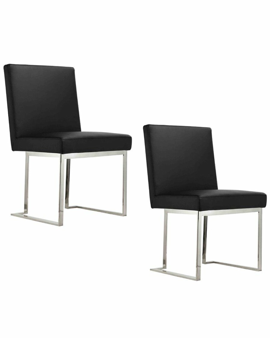 Seating * | Pangea Home Dexter Side Chair Black Pu (Set Of 2) Seating