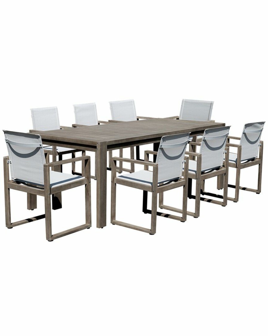 Dining Sets * | Pangea Home Vicky 9 Piece Dinng Set, Brown Frame White Textilene Dining Sets