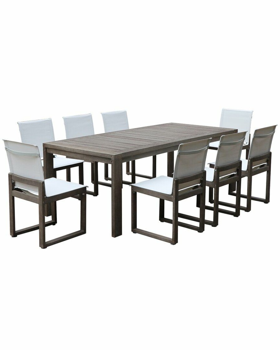 Dining Sets * | Pangea Home Vick 9 Piece Dinng Set, Brown Frame White Textilene Dining Sets